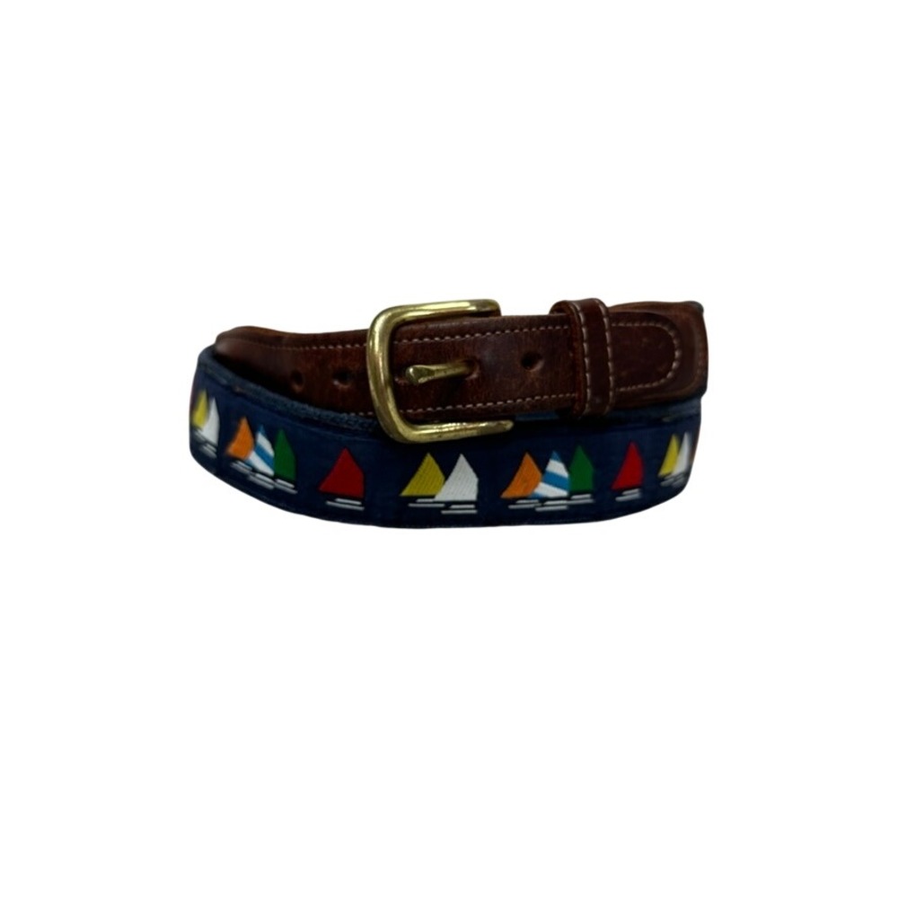 Preston Made in New England Mens 38 Sailboat Surcingle Belt Navy Leather Brass